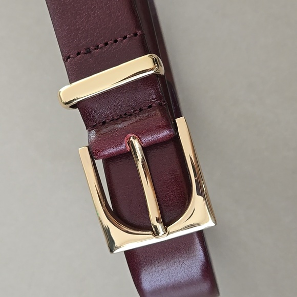 Zara 100% Brown Leather Elegant Belt with Gold Square Buckle - Picture 4 of 5